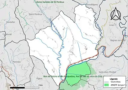 Carte de la ZNIEFF de type 1 sur la commune.