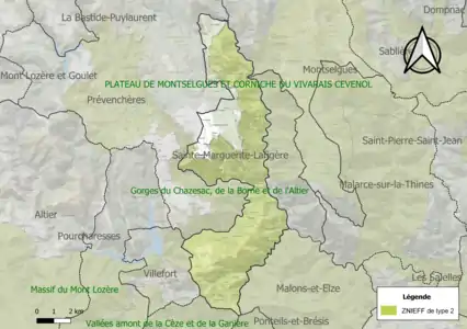Carte des ZNIEFF de type 2 sur la commune.