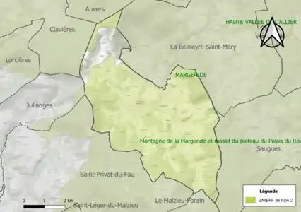 Carte des ZNIEFF de type 2 sur la commune.