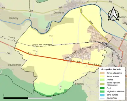 Carte en couleurs présentant l'occupation des sols.