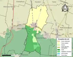 Carte en couleurs présentant l'occupation des sols.