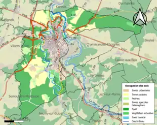 Carte en couleurs présentant l'occupation des sols.