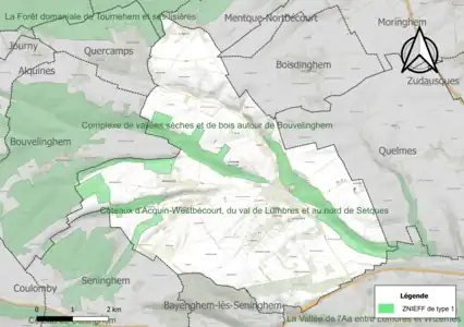 Carte de la ZNIEFF de type 1 sur la commune.