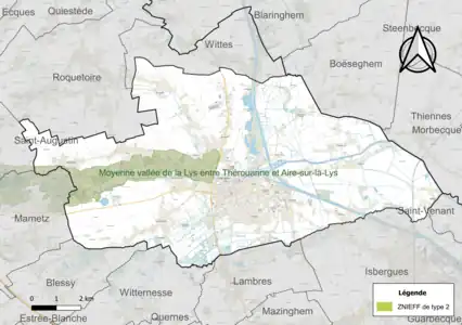 Carte de la ZNIEFF de type 2 sur la commune.