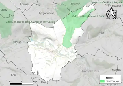 Carte de la ZNIEFF de type 1 sur la commune.
