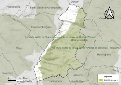 Carte de la ZNIEFF de type 2 sur la commune.