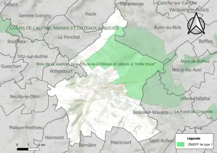 Carte de la ZNIEFF de type 1 sur la commune.