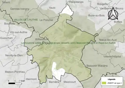Carte de la ZNIEFF de type 2 sur la commune.