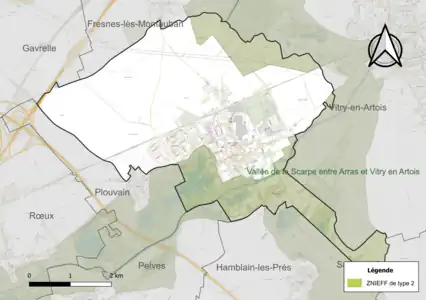 Carte de la ZNIEFF de type 2 sur la commune.