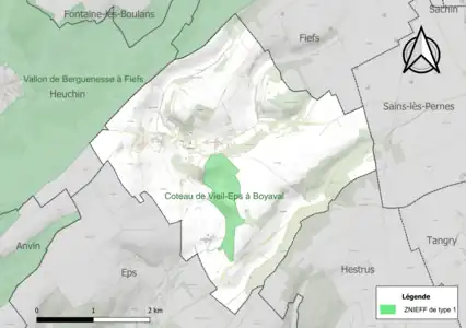 Carte de la ZNIEFF de type 1 sur la commune.