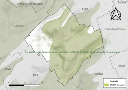 Carte de la ZNIEFF de type 2 sur la commune.