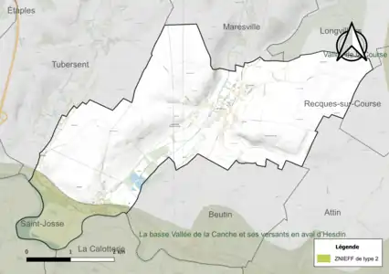 Carte de la ZNIEFF de type 2 sur la commune.