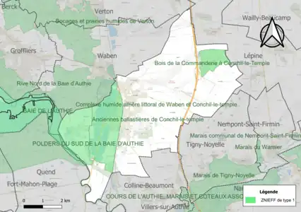 Carte des ZNIEFF de type 1 sur la commune.