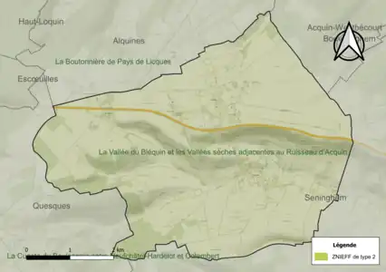 Carte de la ZNIEFF de type 2 sur la commune.
