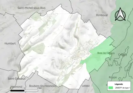 Carte de la ZNIEFF de type 1 sur la commune.