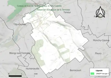 Carte de la ZNIEFF de type 1 sur la commune.