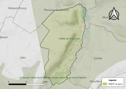 Carte de la ZNIEFF de type 2 sur la commune.