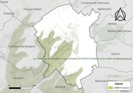 Carte de la ZNIEFF de type 2 sur la commune.