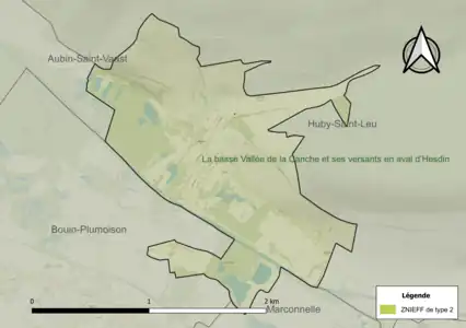 Carte de la ZNIEFF de type 2 sur la commune.