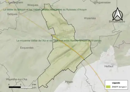 Carte de la ZNIEFF de type 2 sur la commune.