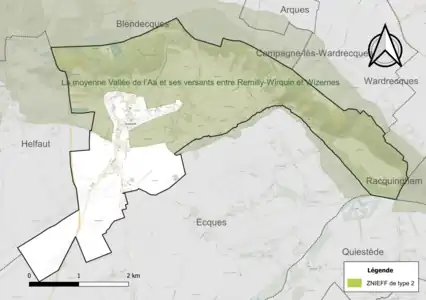 Carte de la ZNIEFF de type 2 sur la commune.