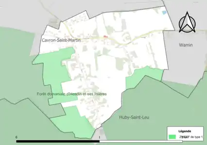 Carte de la ZNIEFF de type 1 sur la commune.