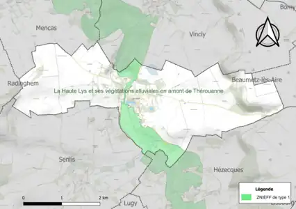 Carte de la ZNIEFF de type 1 sur la commune.