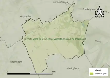 Carte de la ZNIEFF de type 2 sur la commune.