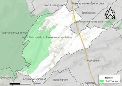 Carte de la ZNIEFF de type 1 sur la commune.