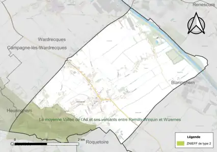 Carte de la ZNIEFF de type 2 sur la commune.