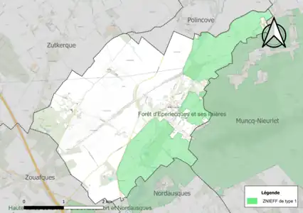 Carte de la ZNIEFF de type 1 sur la commune.