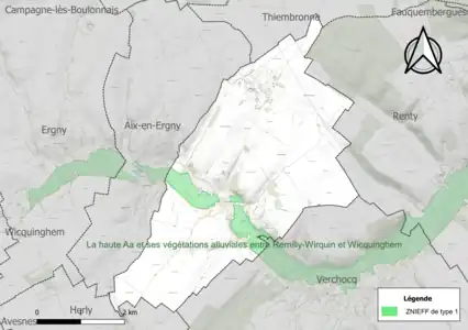 Carte de la ZNIEFF de type 1 sur la commune.