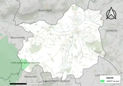 Carte de la ZNIEFF de type 1 sur la commune.