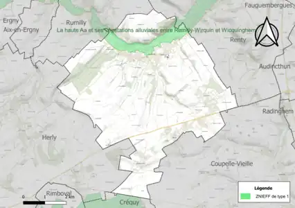 Carte de la ZNIEFF de type 1 sur la commune.
