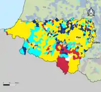 Candidat arrivé en tête au 1er&nbsp;tour par commune.  Emmanuel MacronMarine Le PenJean-Luc MélenchonJean LasalleDeux à égalité