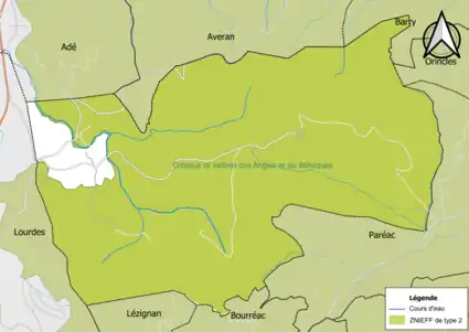 Carte de la ZNIEFF de type 2 sur la commune.