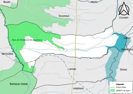 Carte de la ZNIEFF de type 1 sur la commune.