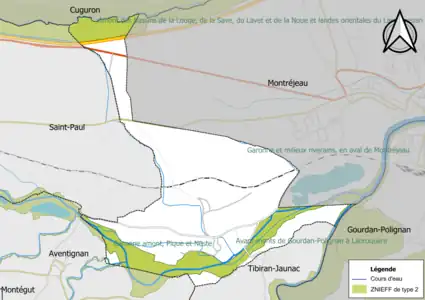 Carte des ZNIEFF de type 2 sur la commune.