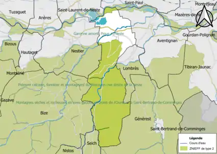 Carte des ZNIEFF de type 2 sur la commune.