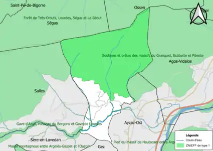 Carte des ZNIEFF de type 1 sur la commune.