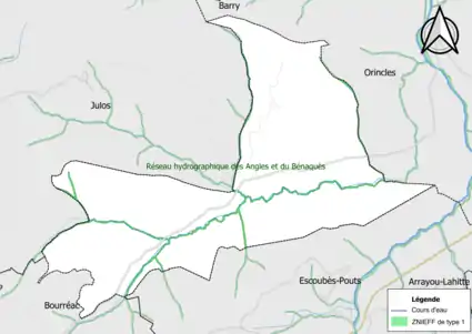Carte de la ZNIEFF de type 1 sur la commune.