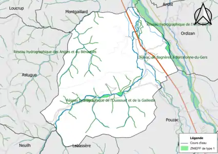 Carte des ZNIEFF de type 1 sur la commune.