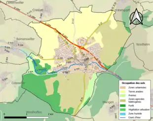 Carte en couleurs présentant l'occupation des sols.