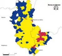 Candidat arrivé en tête au 1er&nbsp;tour par commune.  Emmanuel MacronMarine Le PenJean-Luc MélenchonDeux à égalité