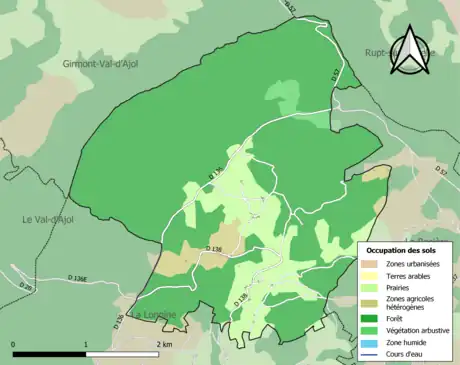 Carte en couleurs présentant l'occupation des sols.