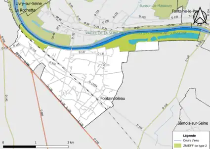 Carte des ZNIEFF de type 2 de la commune.