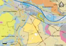 Carte montrant en couleurs le zonage géologique simplifié d'une commune