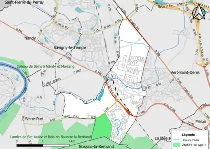 Carte des ZNIEFF de type 1 de la commune.