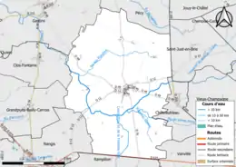 Carte en couleur présentant le réseau hydrographique de la commune