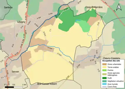 Carte des infrastructures et de l'occupation des sols en 2018 (CLC) de la commune.